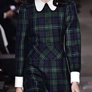 Paul & Joe made in France  green plaid mini dress with collar sz 36 new